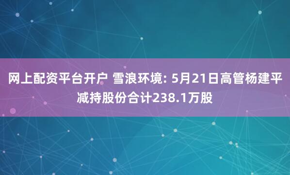 网上配资平台开户 雪浪环境: 5月21日高管杨建平减持股份合计238.1万股